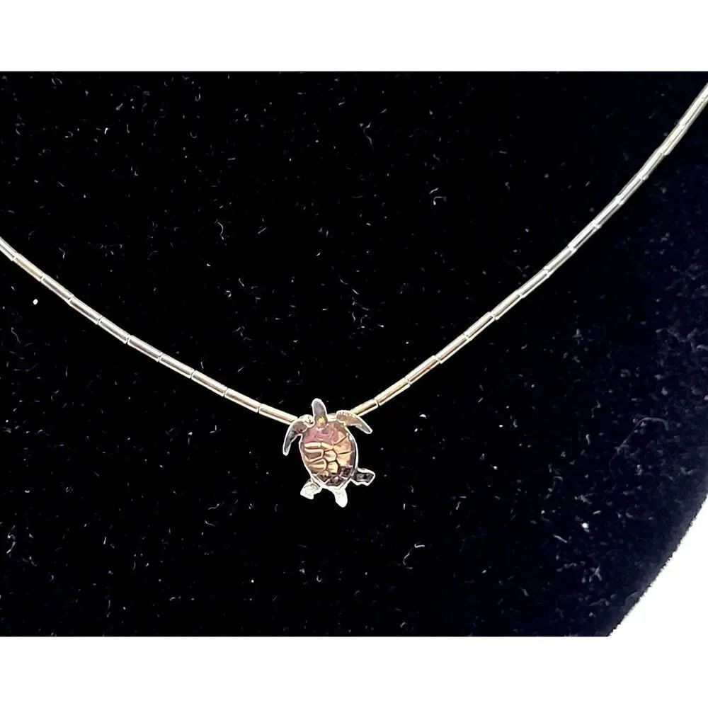 Native American Sterling Silver Dainty Turtle Choker Collar Necklace 16in